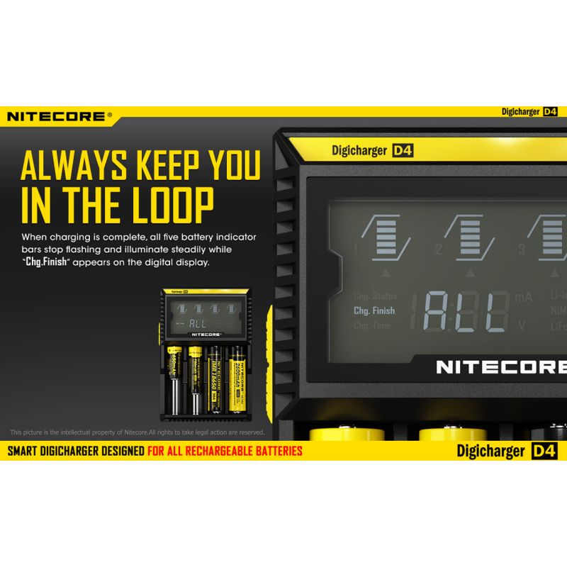 Nitecore D4 Digicharger LCD-Anzeige Batterie Nitecore-Ladegerät Intelligent 2.0 Fit Li-Ion 18650 14500 16340 26650