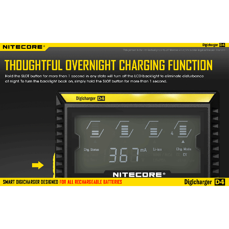 Nitecore D4 Digicharger LCD-Anzeige Batterie Nitecore-Ladegerät Intelligent 2.0 Fit Li-Ion 18650 14500 16340 26650