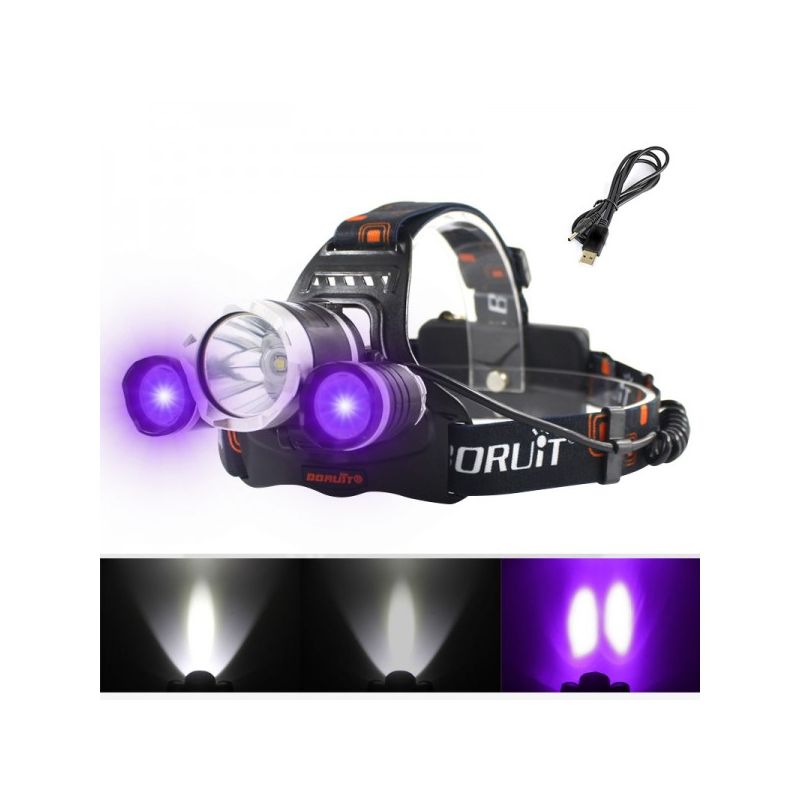 Boruit RJ-3000 LED-Scheinwerfer T6 weißes Licht und 2 x XPE R5 grüne Licht-LED-Scheinwerfer