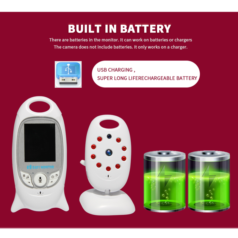 VB601 2.4G Funk-Video-Baby-Monitor 2.0-Zoll-Farb-Sicherheits-Kamera 2-Wege-Talk NightVision-IR-LED-Temperaturüberwachung mit 8 BLULBY