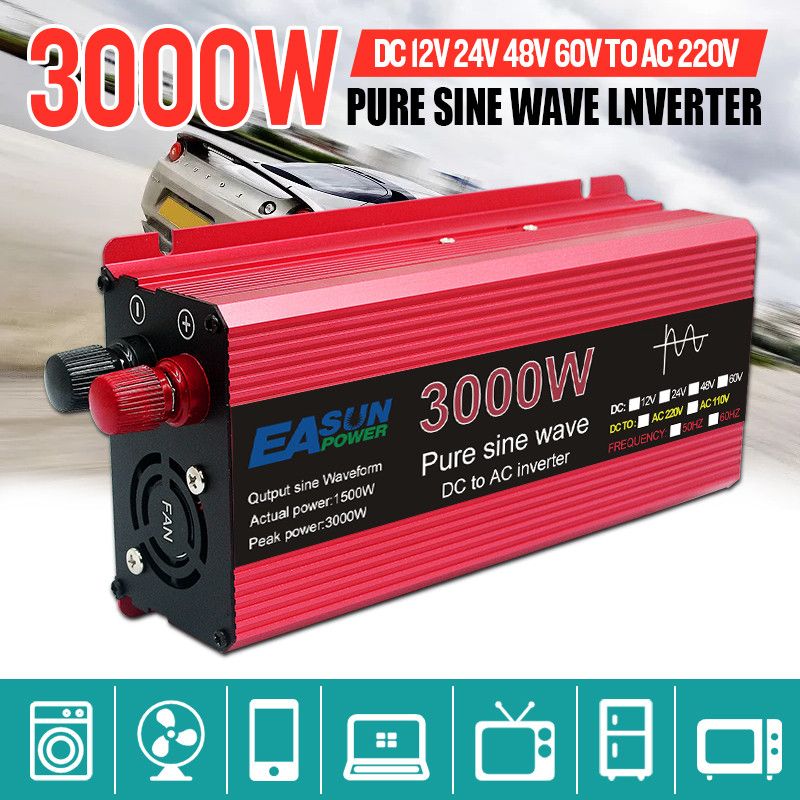 Reiner Sinus-Wechselrichter 3000W 2200W 1600W 1000W Spannung DC 12V 24V bis AC 110V 220V Transformator Power Converter Solar Inverter