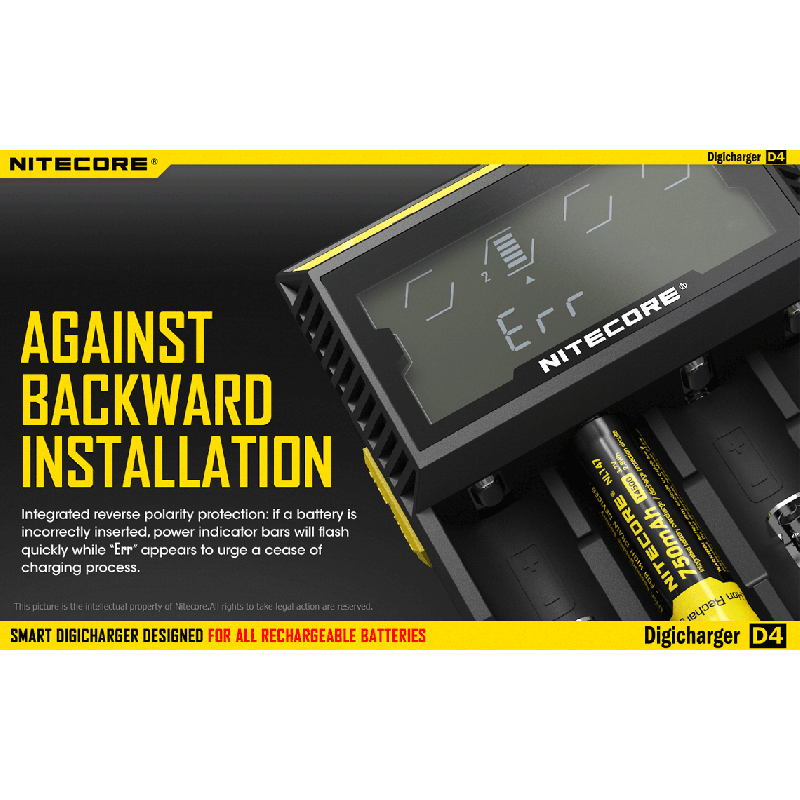 Nitecore D4 Digicharger LCD-Anzeige Batterie Nitecore-Ladegerät Intelligent 2.0 Fit Li-Ion 18650 14500 16340 26650
