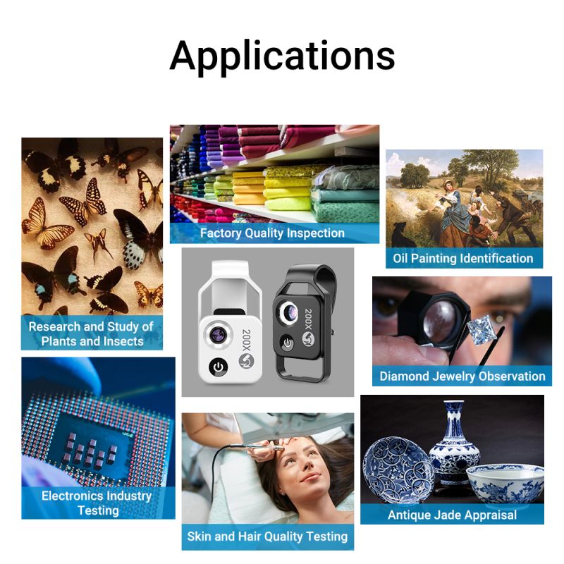 APEXEL Mikroskopobjektiv mit 200-facher Vergrößerung und CPL-Mobile-LED-Licht-Mikrotaschen-Makroobjektiven für iPhone Samsung alle Smartphones