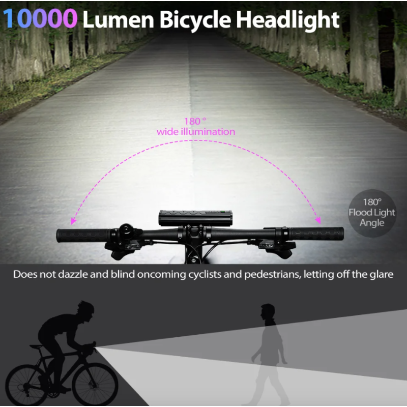 NITEBEAM Fahrradlicht vorne 10000 Lumen Fahrradlicht 10000 mAh wasserdichte Taschenlampe USB-Lade-MTB-Straßenradlampe