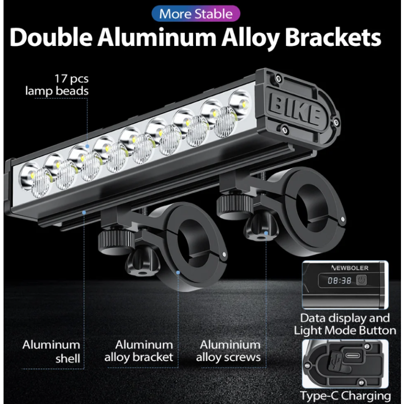 NITEBEAM Fahrradlicht vorne 10000 Lumen Fahrradlicht 10000 mAh wasserdichte Taschenlampe USB-Lade-MTB-Straßenradlampe