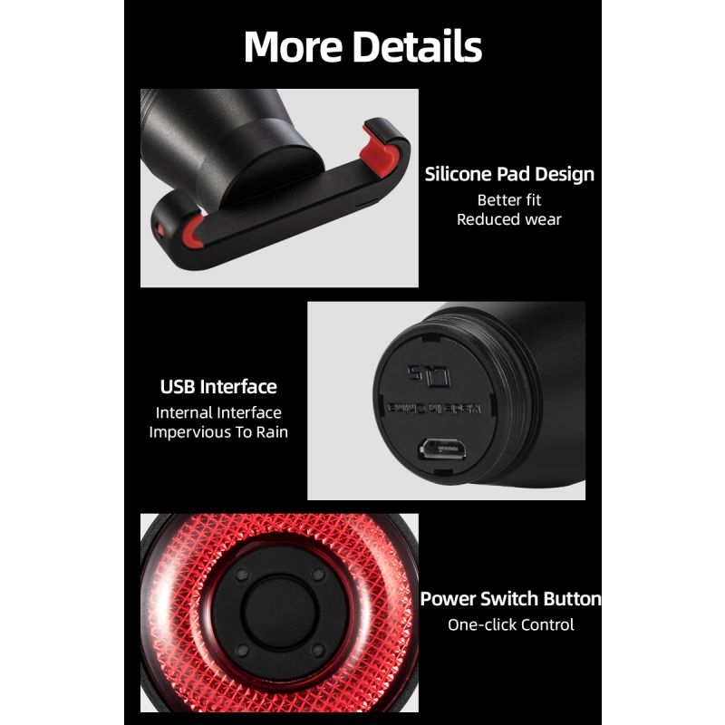 ROCKBROS Q5 Fahrrad Smart Auto Brake Sensing Light IPx6 Wasserdichtes LED-Laderad Rücklicht Fahrradrücklicht