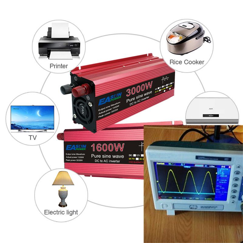 Reiner Sinus-Wechselrichter 3000W 2200W 1600W 1000W Spannung DC 12V 24V bis AC 110V 220V Transformator Power Converter Solar Inverter