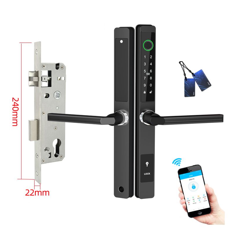 APP Waterproof Smart Fingerprint Door Lock Black Aluminum Password Card Lock Multi-Unlock Options Bluetooth