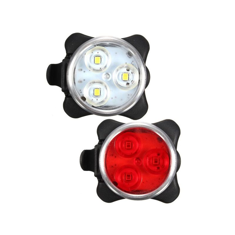 USB wiederaufladbare Fahrradleuchte HJ-030 3 LED 4 Modi Wasserdichte weiß / rotes Fahrradfrontlicht