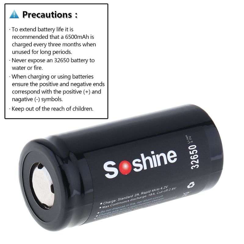 Soshine 6500mAh 3.7V 32650 Lithium Li-Ion wiederaufladbare Batterie