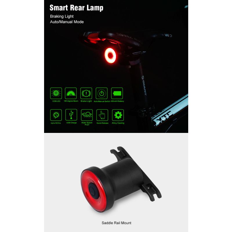 Xlite100 Intelligentes Fahrrad Rücklicht USB Smart Fahrradbremse Rücklicht Sicherheit visuelle Warnlaterne