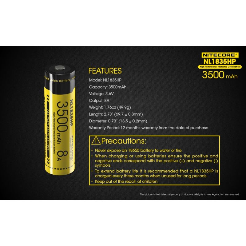 NITECORE NL1835HP 3500MAH 3.6V 12.6WH 8A Hochleistung 18650 Batterie
