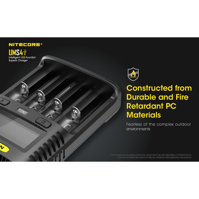 Nitecore UMS4 intelligenter USB-Four-Slot Superd-Ladegerät für 18650/21700/26650/20700/18350/16340 (RCR123) / 14500/10440 Batterien