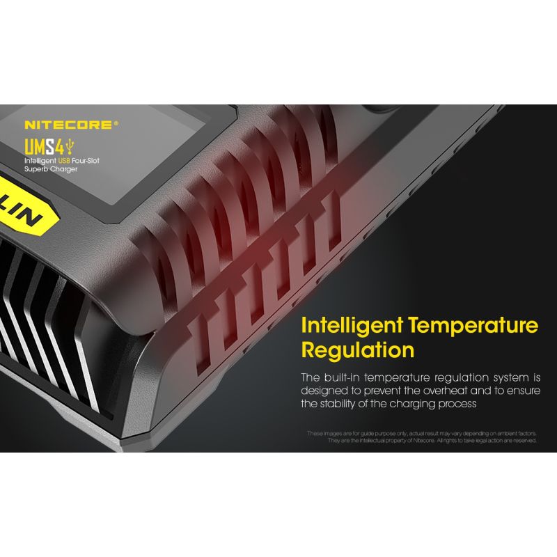 Nitecore UMS4 intelligenter USB-Four-Slot Superd-Ladegerät für 18650/21700/26650/20700/18350/16340 (RCR123) / 14500/10440 Batterien