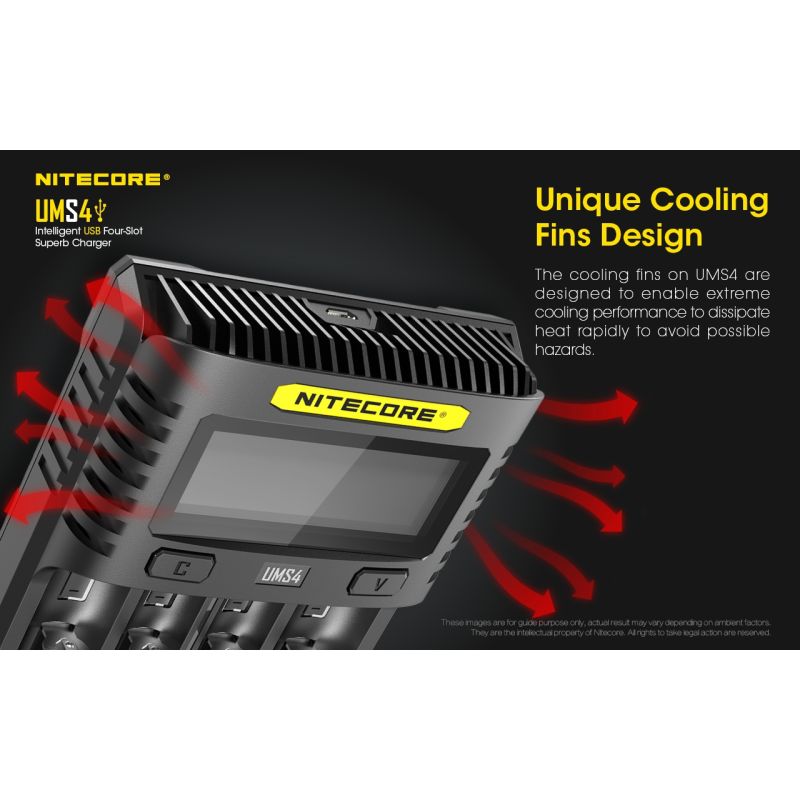 Nitecore UMS4 intelligenter USB-Four-Slot Superd-Ladegerät für 18650/21700/26650/20700/18350/16340 (RCR123) / 14500/10440 Batterien