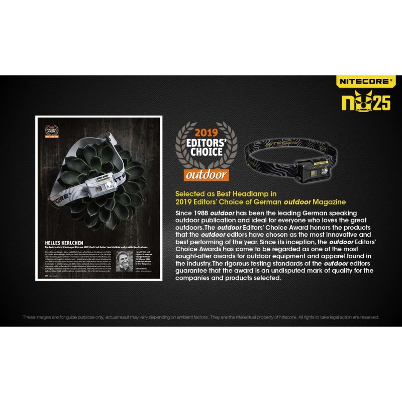 Nitecore NU25 XP-G2 S3 LED 360 Lumen LED-LED-Wiederaufladbare Scheinwerfer