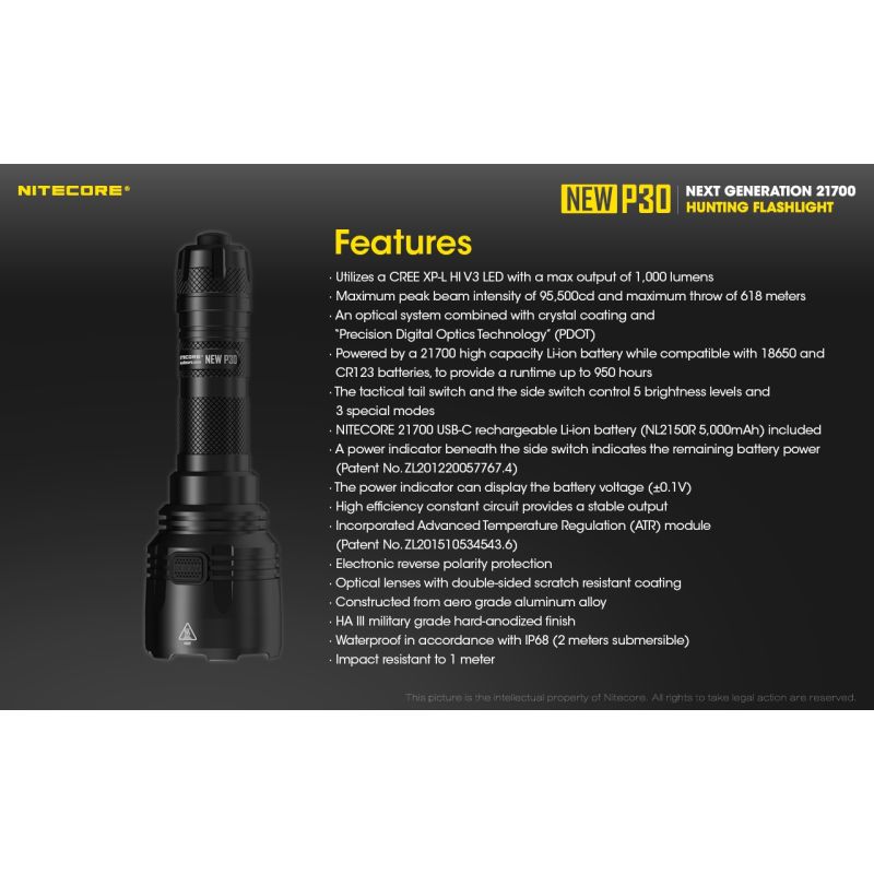 Nitecore New P30 XP-L HI V3 1000 Lumen 618 m LED-Taschenlampe