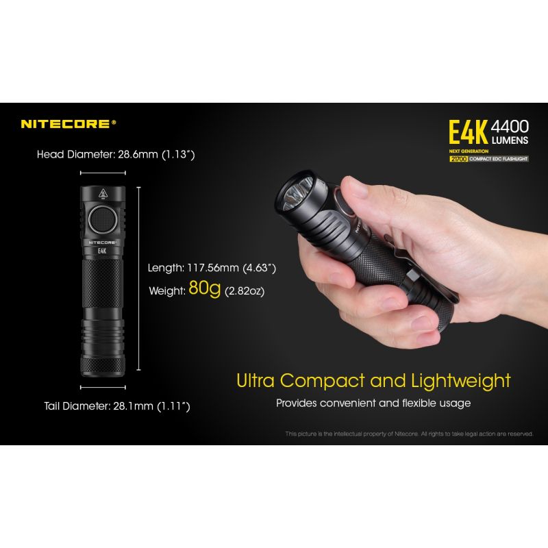 NITECORE E4K 4 x XP-L2 V6 LED 4400 Lumen 21700 Batterie-Taschenlampe