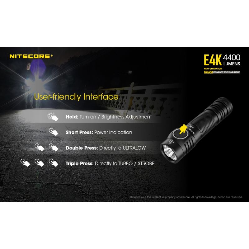 NITECORE E4K 4 x XP-L2 V6 LED 4400 Lumen 21700 Batterie-Taschenlampe
