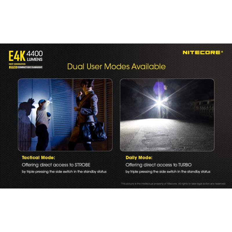 NITECORE E4K 4 x XP-L2 V6 LED 4400 Lumen 21700 Batterie-Taschenlampe