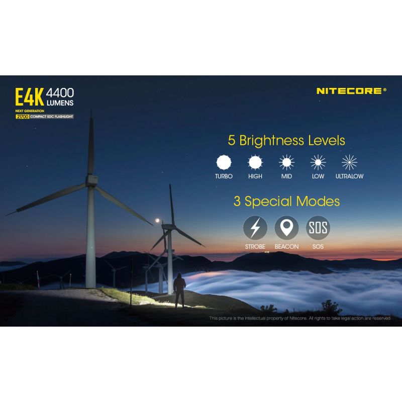 NITECORE E4K 4 x XP-L2 V6 LED 4400 Lumen 21700 Batterie-Taschenlampe