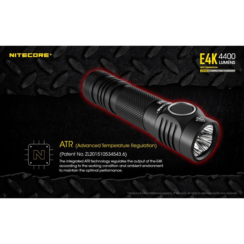 NITECORE E4K 4 x XP-L2 V6 LED 4400 Lumen 21700 Batterie-Taschenlampe