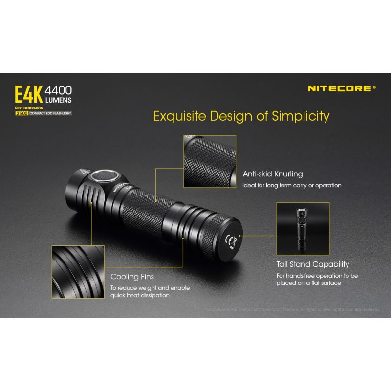 NITECORE E4K 4 x XP-L2 V6 LED 4400 Lumen 21700 Batterie-Taschenlampe