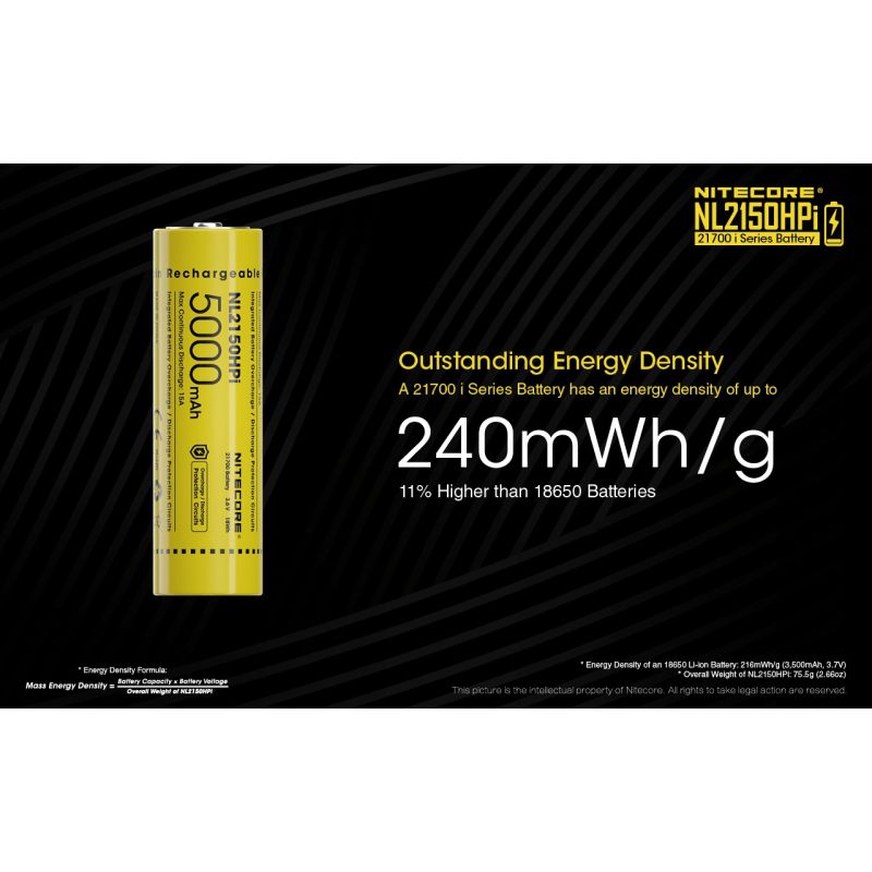 NITECORE NL2150HPI 5000MAH 3.6V 18WH 21700 Li-Ion-Akku