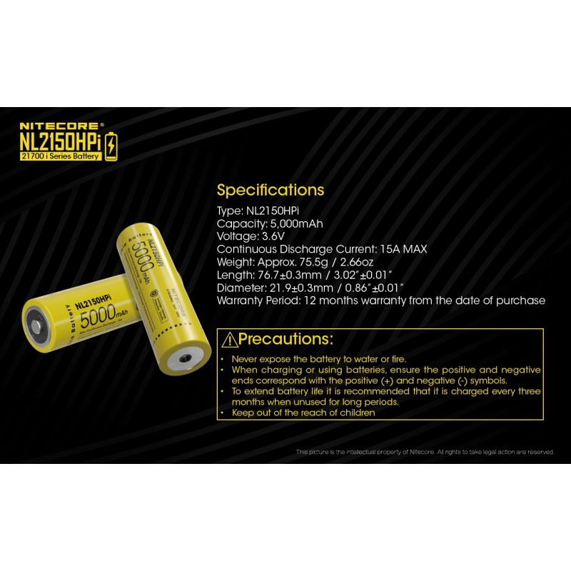 NITECORE NL2150HPI 5000MAH 3.6V 18WH 21700 Li-Ion-Akku