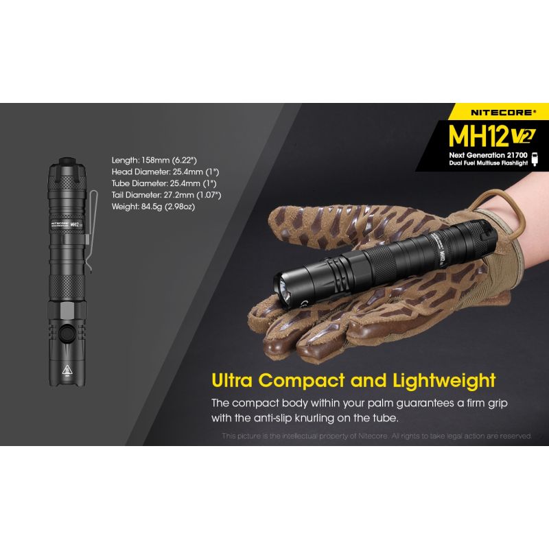 Nitecore MH12 V2 XP-L2 V6 LED 1200 Lumen 21700 Batterie-Taschenlampe