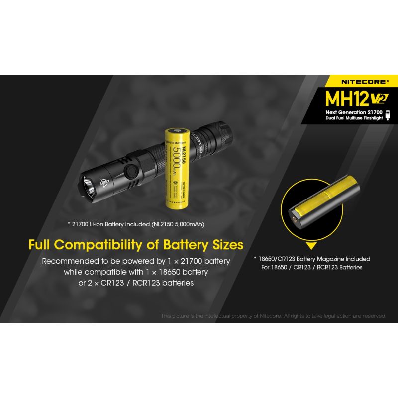 Nitecore MH12 V2 XP-L2 V6 LED 1200 Lumen 21700 Batterie-Taschenlampe