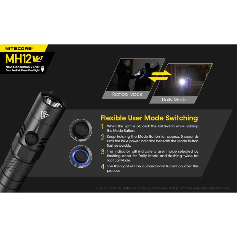 Nitecore MH12 V2 XP-L2 V6 LED 1200 Lumen 21700 Batterie-Taschenlampe