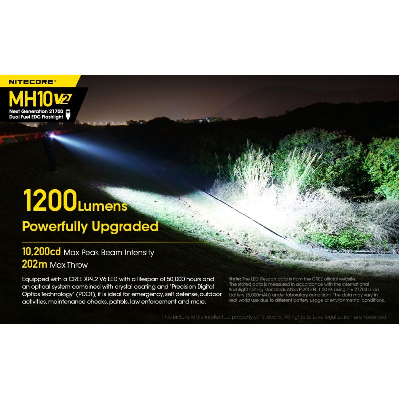 NITECORE MH10 V2 XP-L2 V6 LED 1200 Lumen USB-C Ladegerät 21700 Batterie-Taschenlampe
