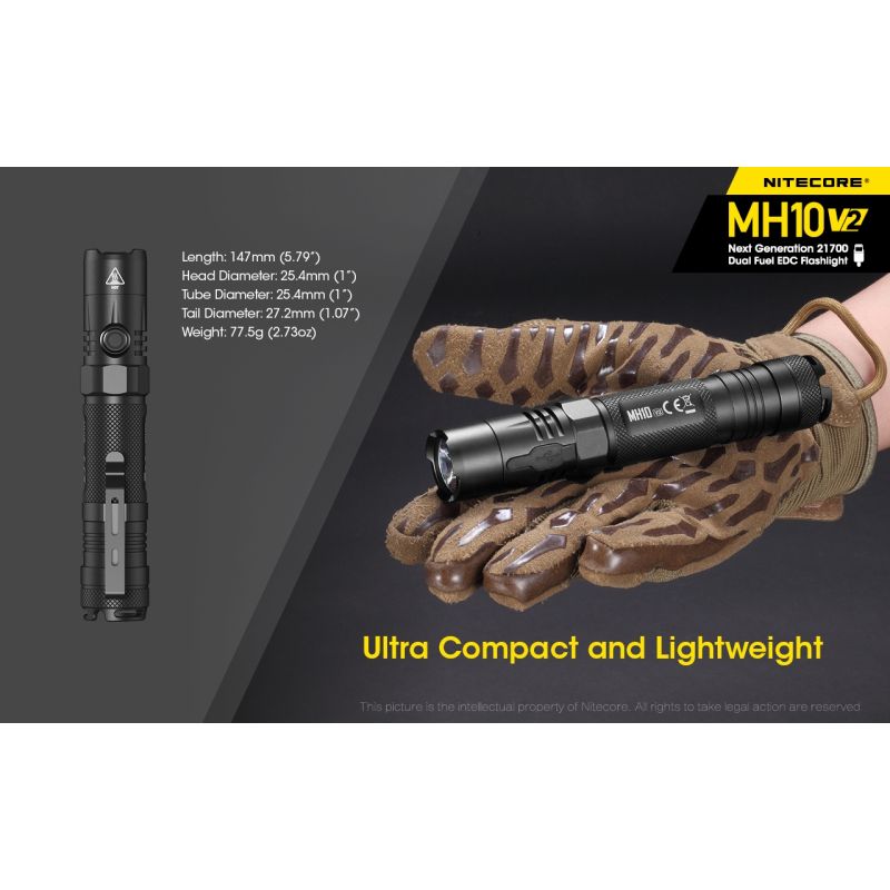 NITECORE MH10 V2 XP-L2 V6 LED 1200 Lumen USB-C Ladegerät 21700 Batterie-Taschenlampe