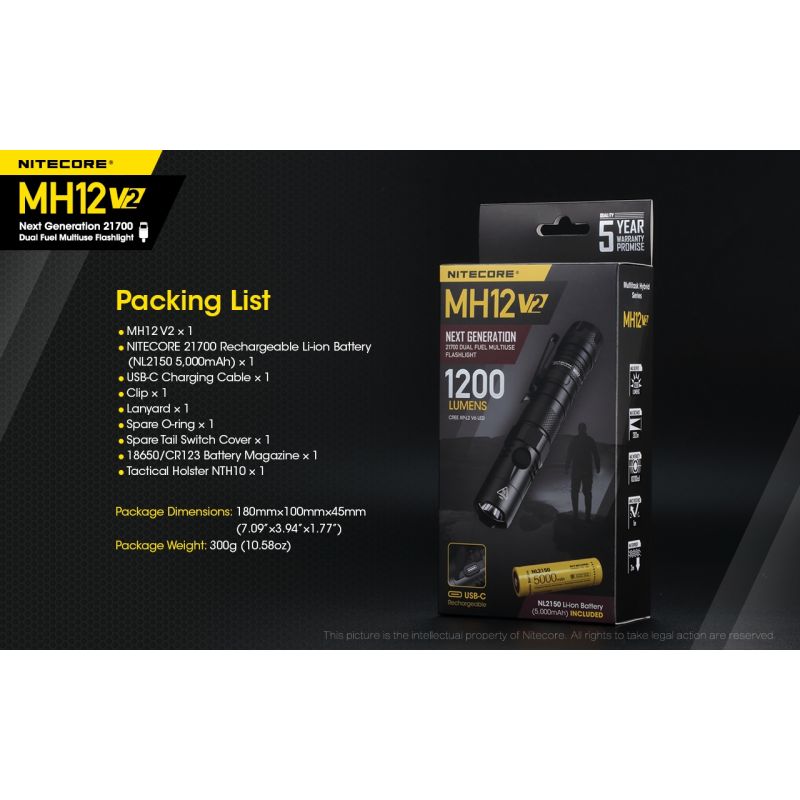 Nitecore MH12 V2 XP-L2 V6 LED 1200 Lumen 21700 Batterie-Taschenlampe