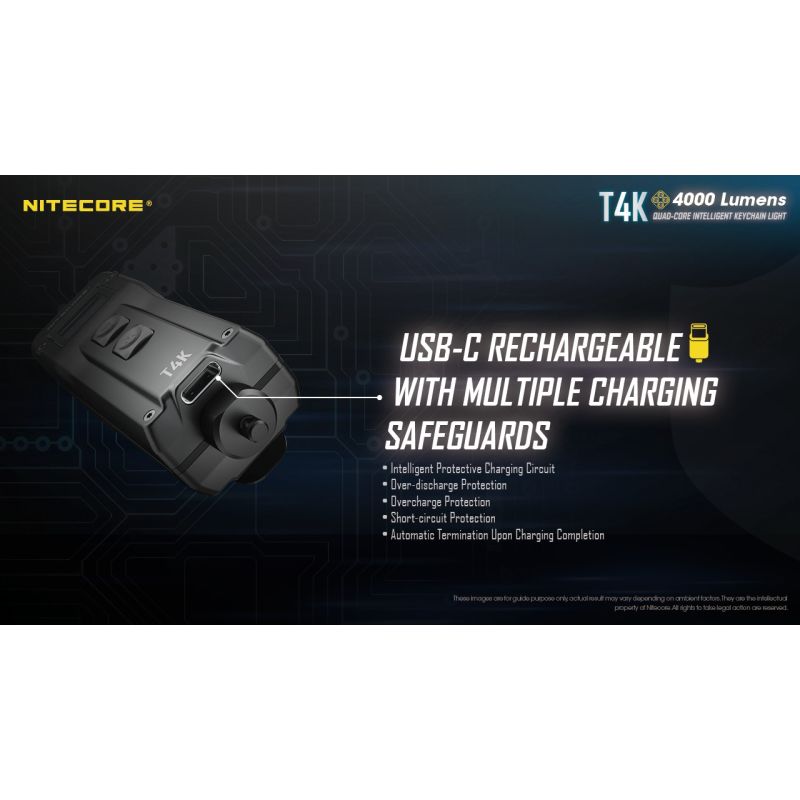 NITECORE T4K 4 x XP-L2 V6 LEDs 4000 Lumen eingebaute Batterie mit USB-C-Aufladung Portable Keychain Taschenlampe
