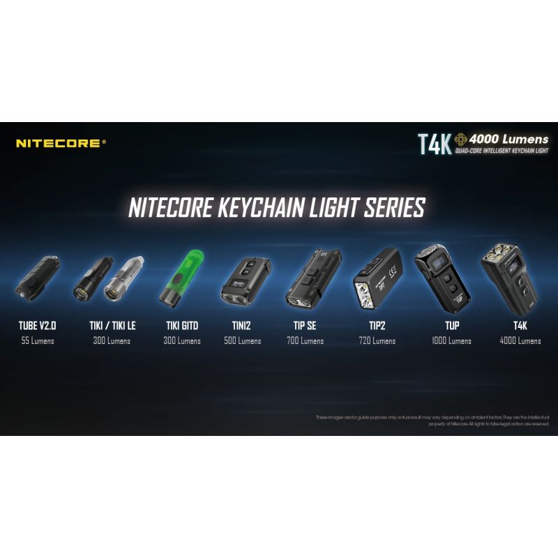 NITECORE T4K 4 x XP-L2 V6 LEDs 4000 Lumen eingebaute Batterie mit USB-C-Aufladung Portable Keychain Taschenlampe