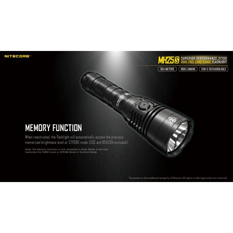 NITECORE MH25S LUMINUS SST-40 1800 LUMEN USB-C Wiederaufladbare Taschenlampe
