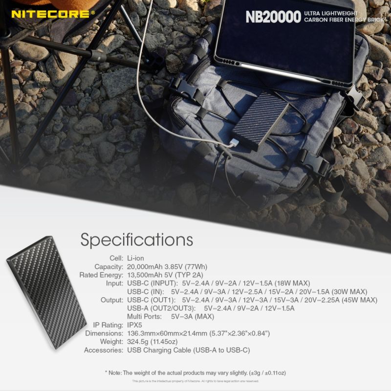 Nitecore NB20000 QC Dual Port USB/USB-C 20000mAh Powerbank