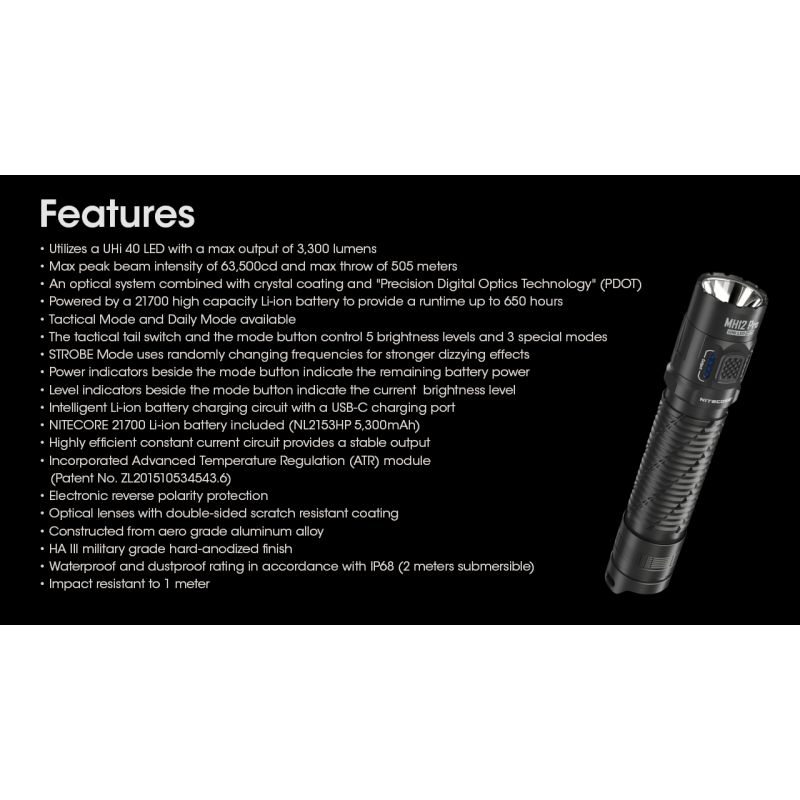 Nitecore MH12 Pro 3300 Lumen USB-C wiederaufladbare Taschenlampe