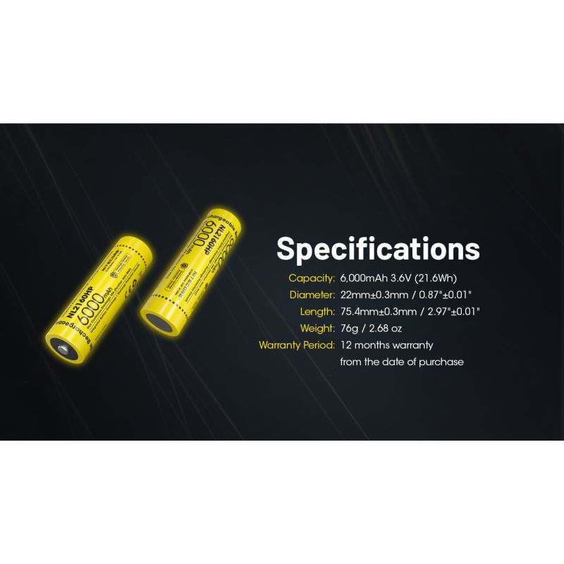 NITECORE NL2160HP 6000MAH 3.6V 18WH 21700 USB-C Li-Ion-Wiederaufladbare Batterie