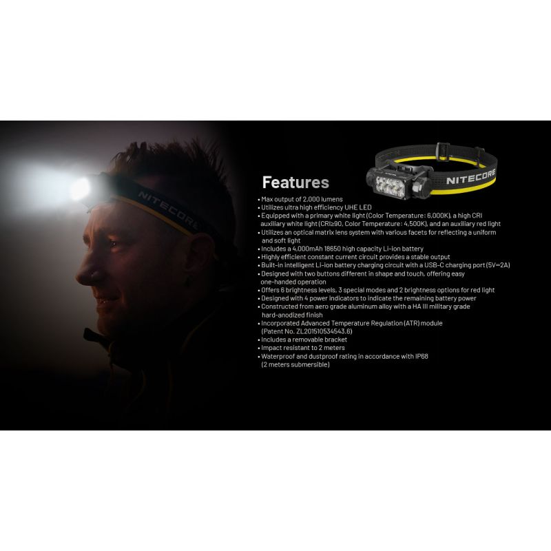 NITECORE HC65 UHE Stirnlampe 2000 Lumen USB-C wiederaufladbare Lampe LED-Scheinwerfer