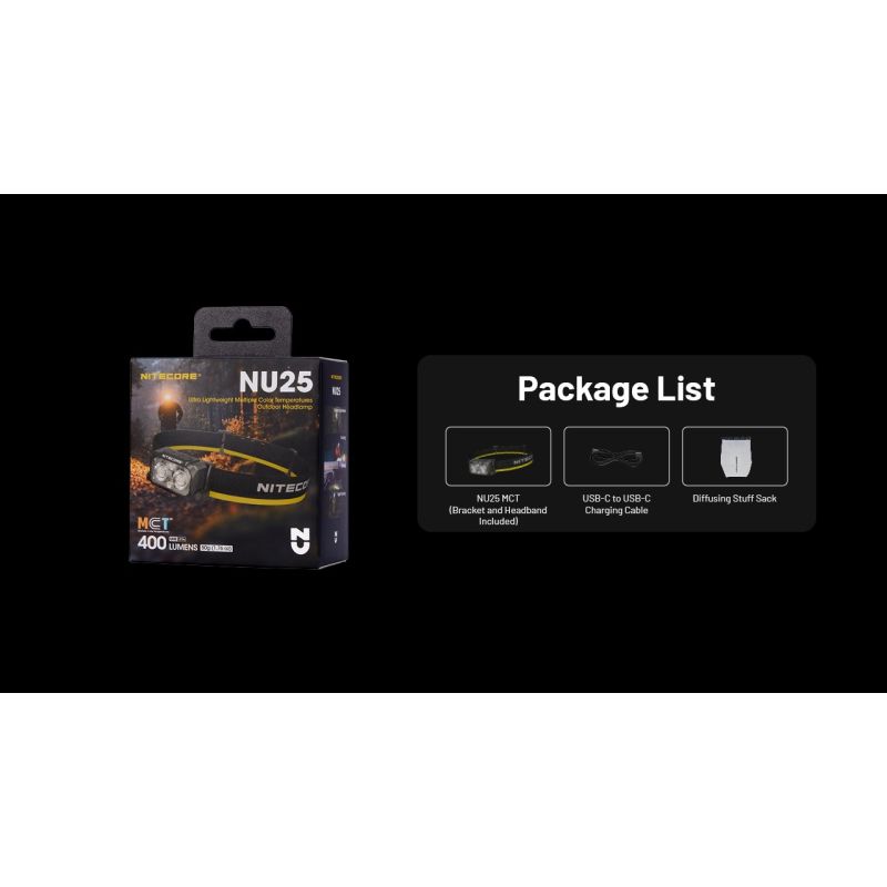 NITECORE NU25 MCT 400 Lumen LED USB-C aufladbare wiederaufladbare Stirnlampe