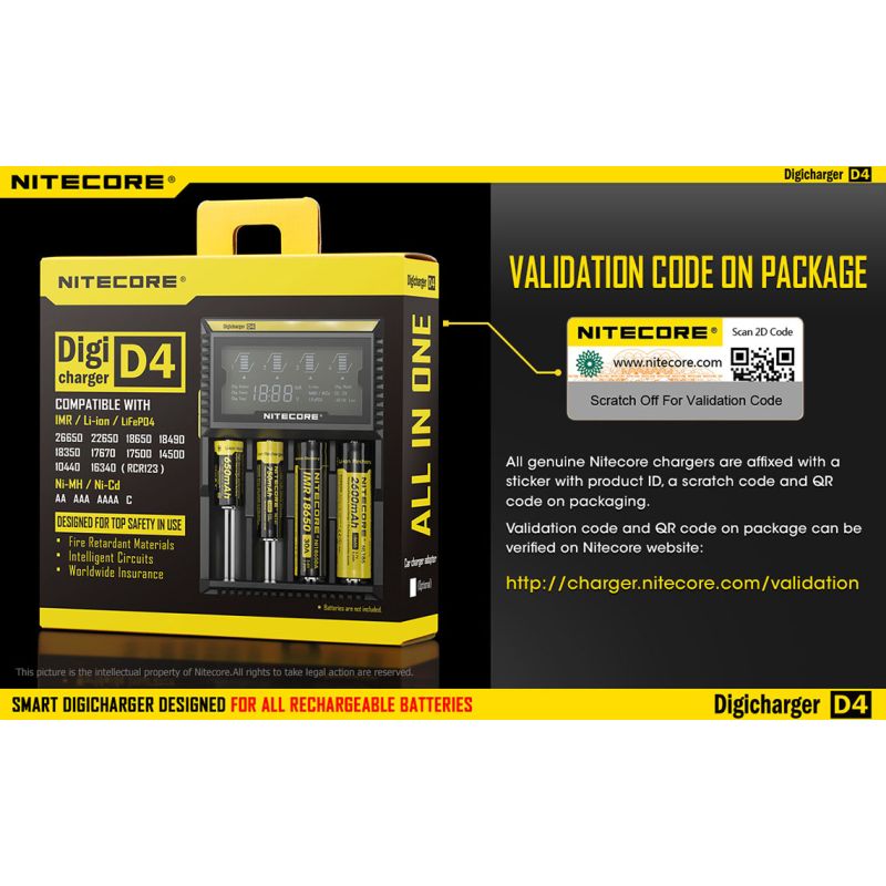 Nitecore D4 Digicharger LCD-Anzeige Batterie Nitecore-Ladegerät Intelligent 2.0 Fit Li-Ion 18650 14500 16340 26650