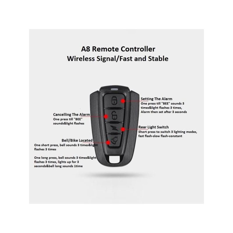 ANTUSI A8 Rennrad Diebstahlwarnschloss Automatische Bremse Radfahren Rücklicht Fernbedienung Fahrrad Rücklicht MTB Drahtlose Glocke