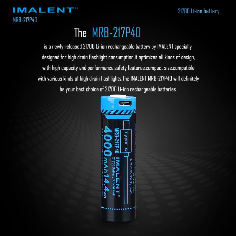 Imalent MRB-217P40 21700 4000mAh 3.6V Typ-C Wiederaufladbare Batterie