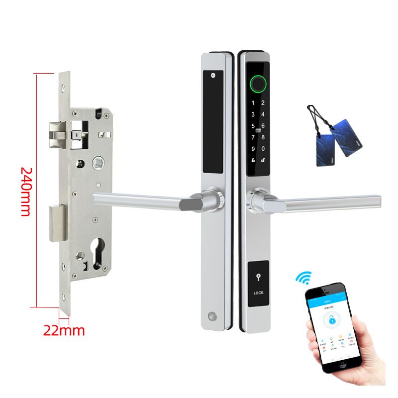 APP Waterproof Smart Fingerprint Door Lock Silver Multi-Functional Outdoor Security with IC Card Access