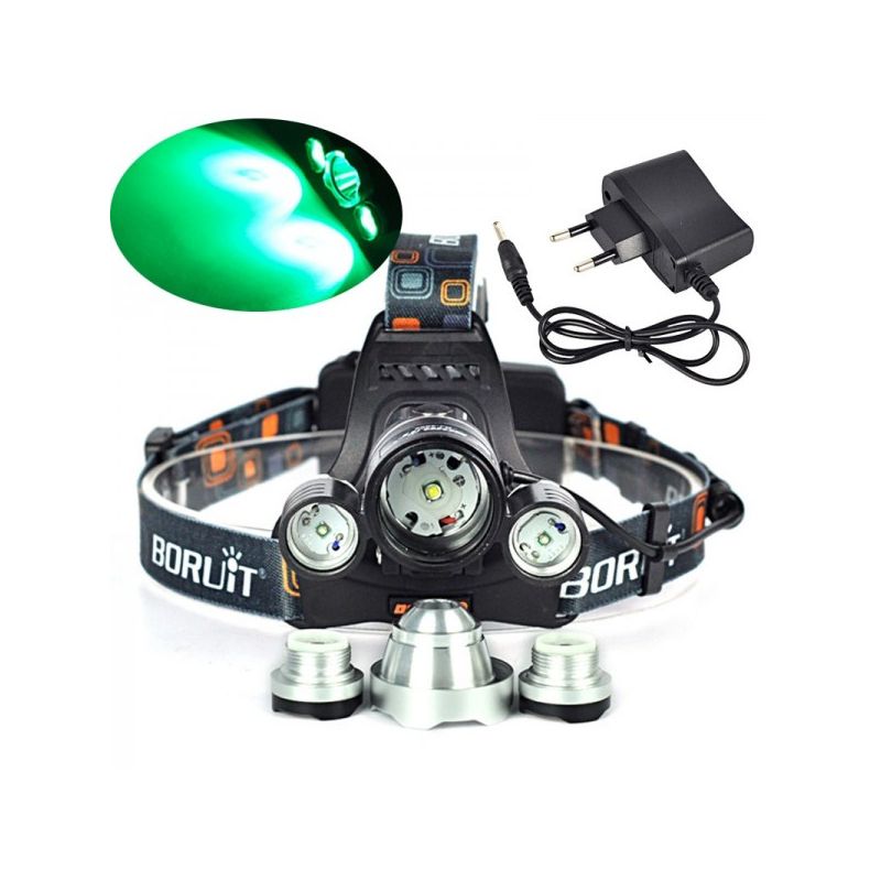 Boruit RJ-3000 LED-Scheinwerfer T6 weißes Licht und 2 x XPE R5 grüne Licht-LED-Scheinwerfer