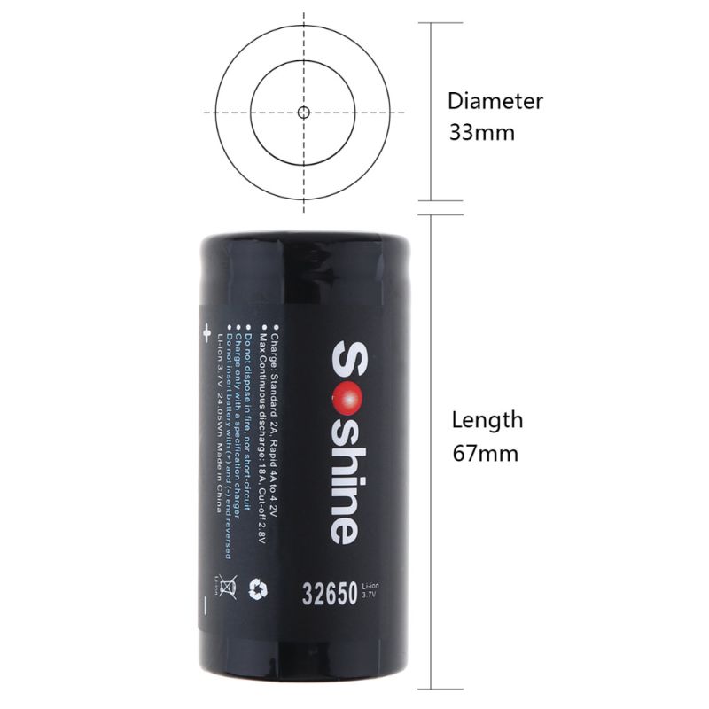 Soshine 6500mAh 3.7V 32650 Lithium Li-Ion wiederaufladbare Batterie
