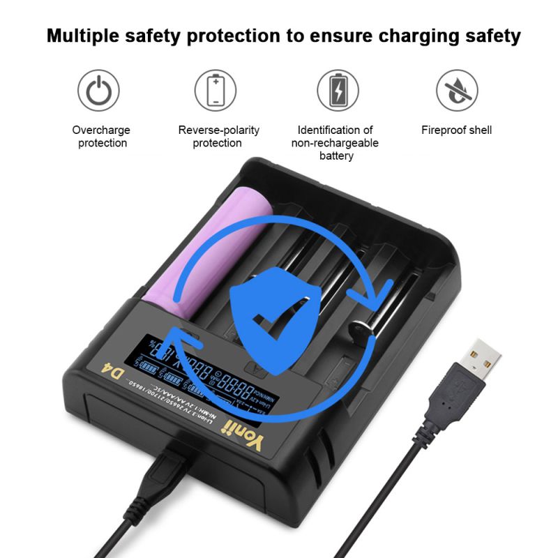 YONII D4 LCD 4 Slot 18650 Akkuladegerät für 18650 21700 26650 Lithium AA AAA Ni-MH Akku